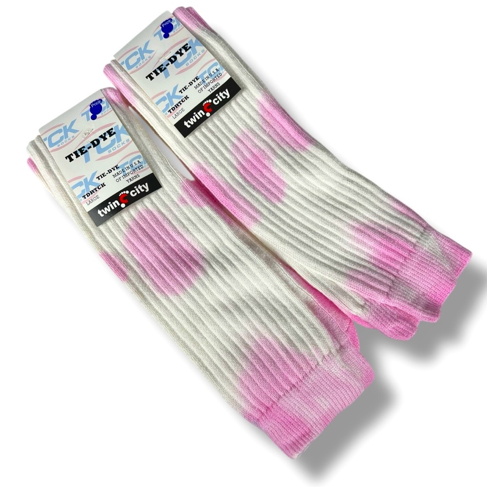Tck Tie Dye White Pink Baseball Socks‎ Soccer Size Large 2 Pair